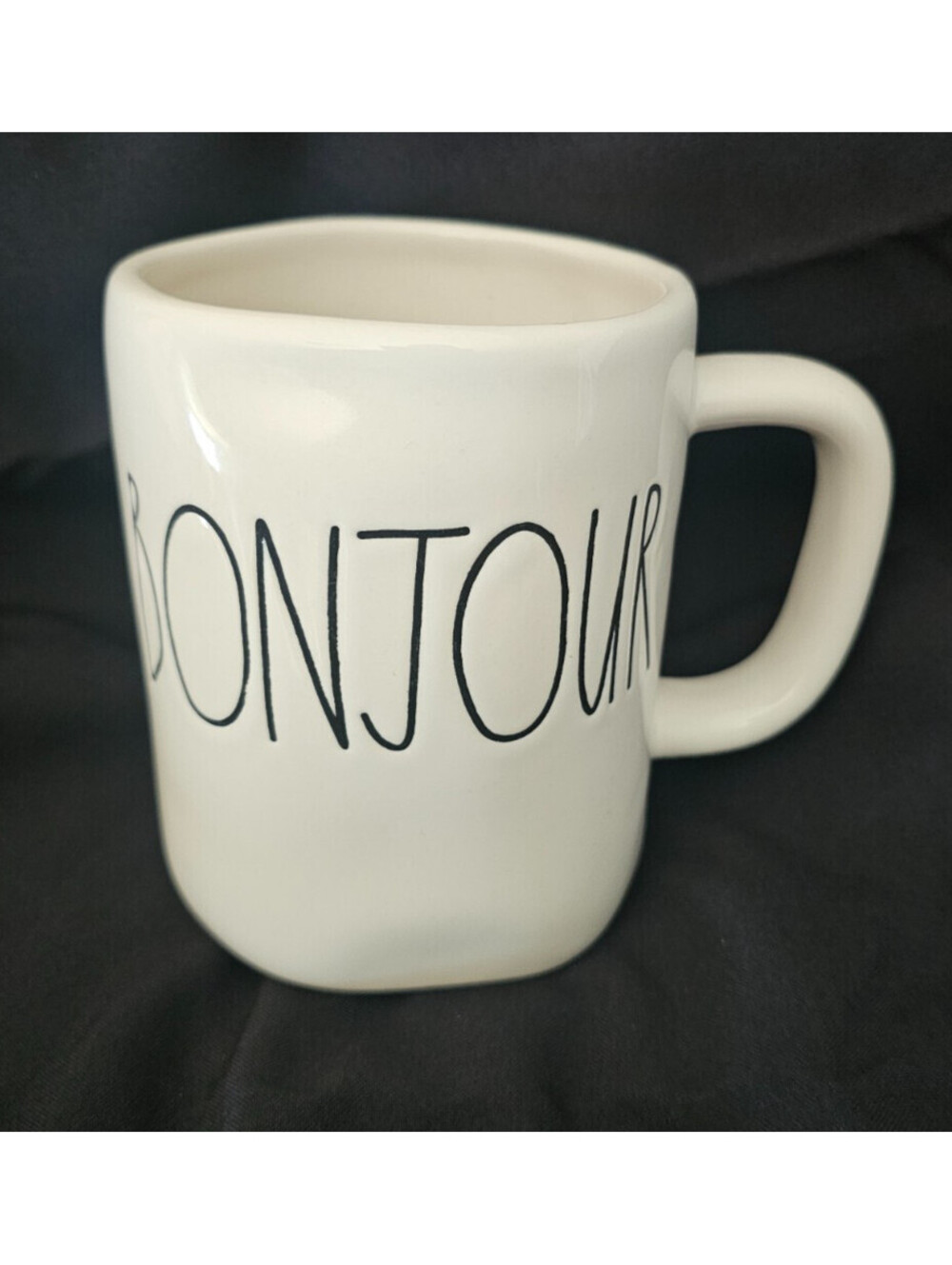 Rae Dunn Bonjour Coffee Mug Cup Tea White Ceramic By Magenta 5" Hello French
